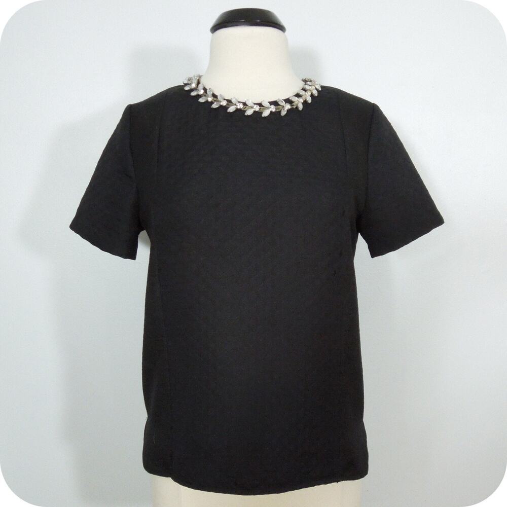 ROMEO + JUILET Blouse L LARGE Couture Women Black Jewerly Embellished Textured